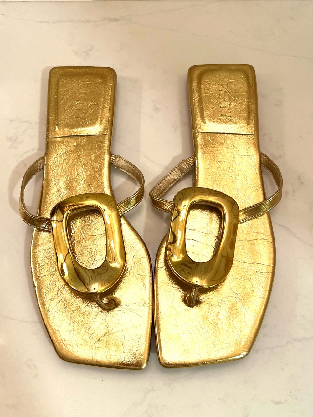 Gold Metallic Square-Toe Slide Sandals